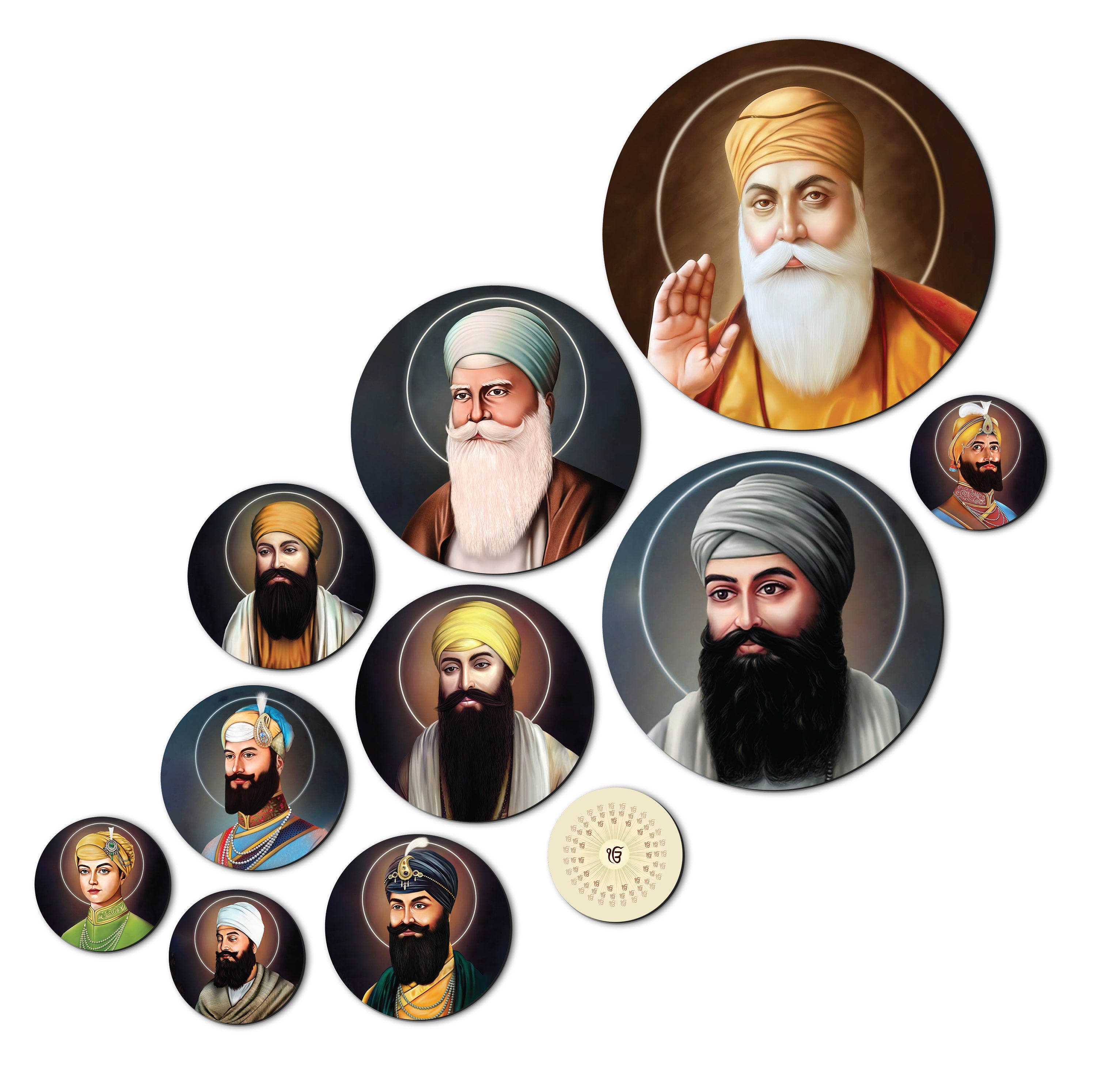 Divine Sikh Gurus Wall Decor - Pack of 11 MDF Wooden Portraits ...