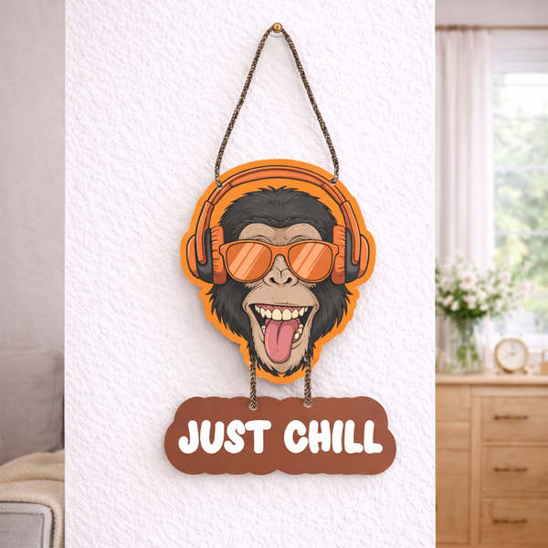 Quirky "Just Chill" Monkey Wooden Wall Hanging – Funky Room Decor