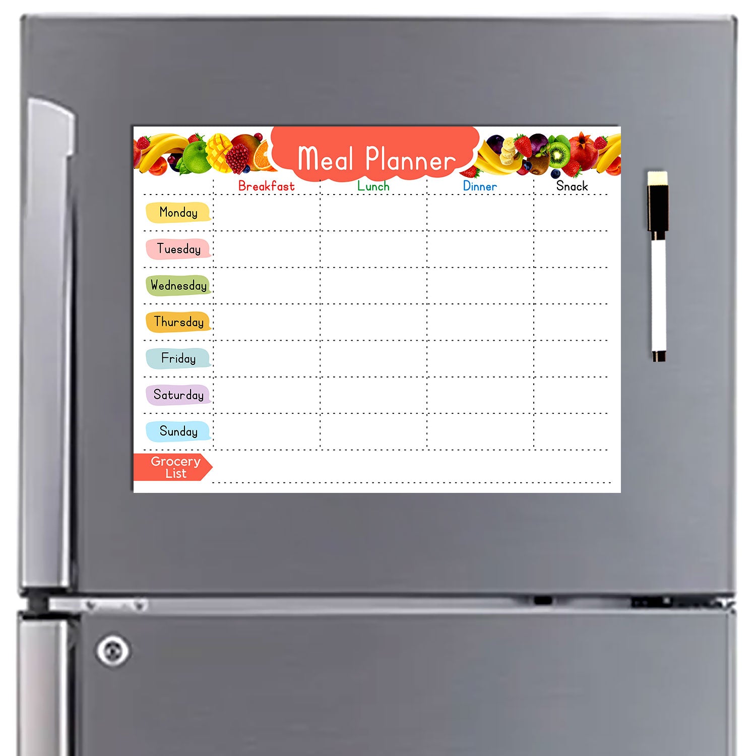 Magnetic Weekly Meal Planner for Fridge with Marker – Waterproof Dry E ...
