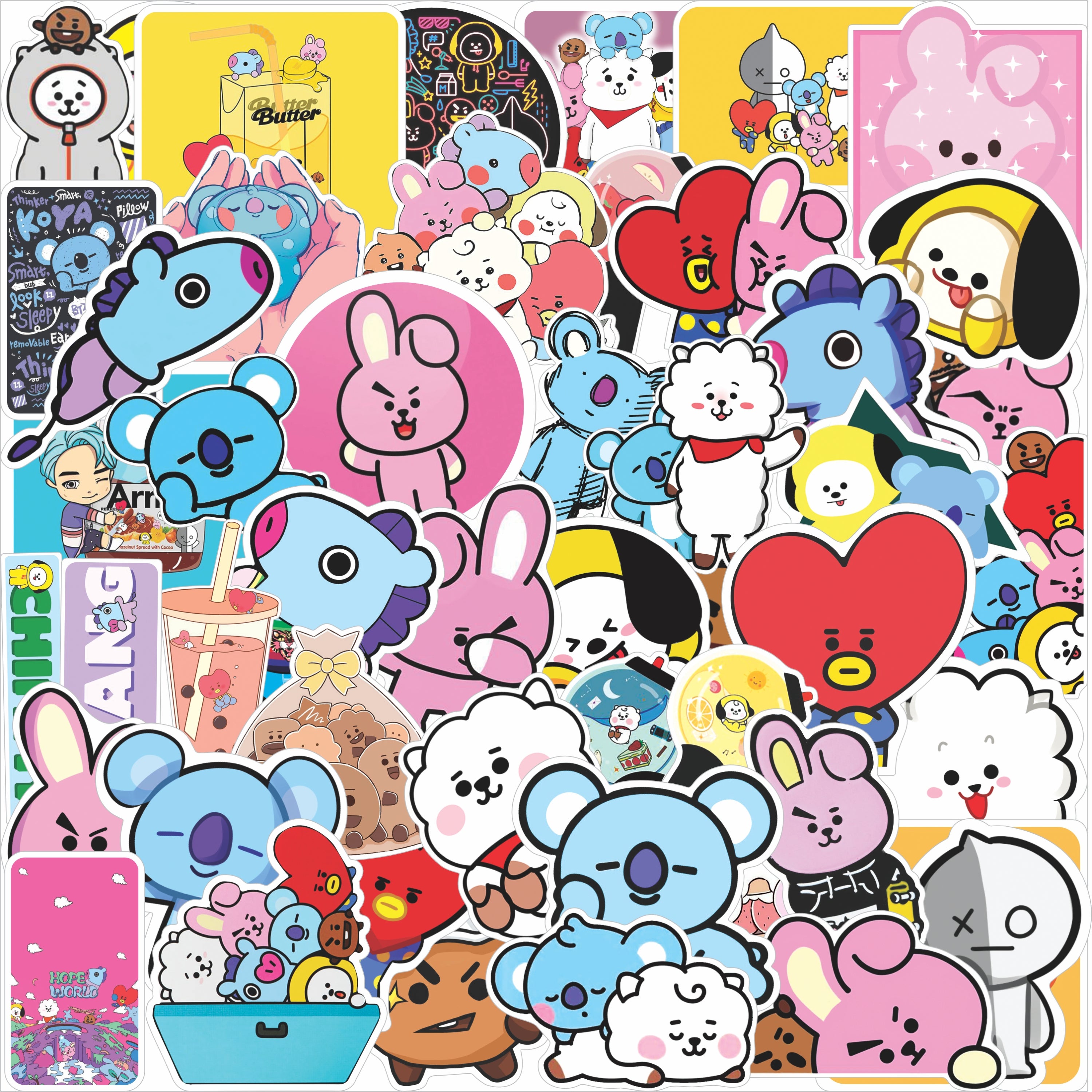 50pcs BT21 Sticker Pack - Waterproof Vinyl Decals for Laptop, Phone Ca ...