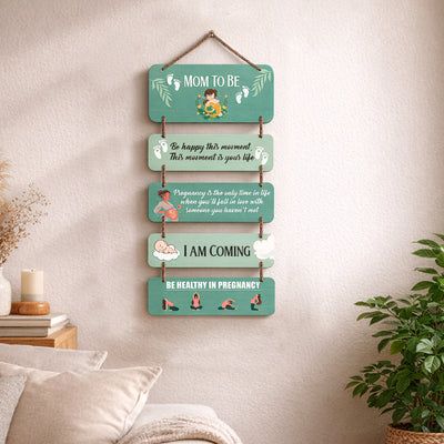 Rustic Wooden "Mom to Be" 5-Panel Wall Hanging - Pregnancy Journey Decorative Plaque with Inspirational Quotes & Yoga Illustrations - Perfect Nursery Decor & Baby Shower Gift (71cm x 29cm)