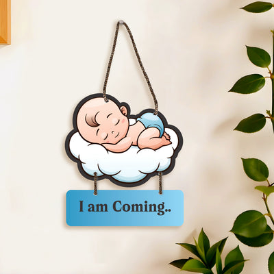 Adorable "I am Coming.." Baby Announcement Wooden Wall Hanging