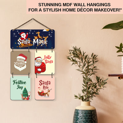 Santa Magic 5-Piece Wooden Wall Hanging – Festive Christmas Home Décor