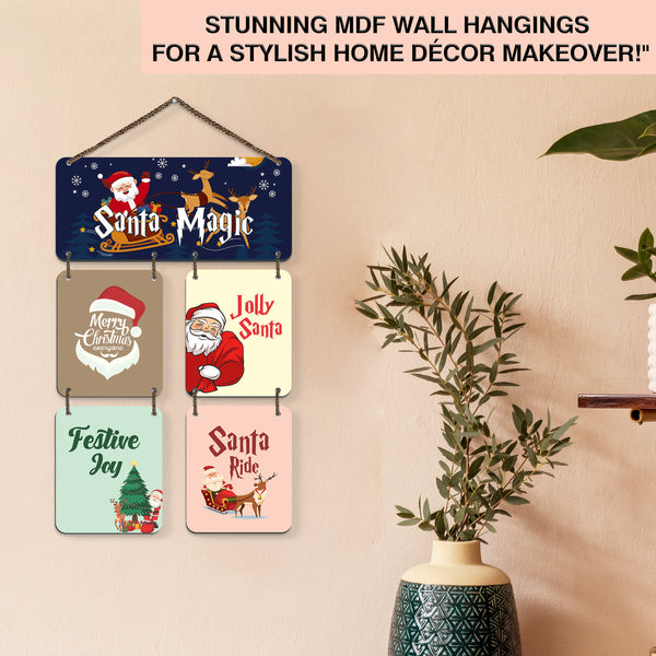 Santa Magic 5-Piece Wooden Wall Hanging – Festive Christmas Home Décor