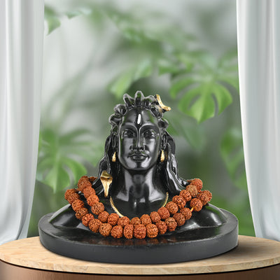 Handcrafted Adiyogi Lord Shiva Statue for Car Dashboard & Home Decor – Matte Black Polyresin Idol with Rudraksha Mala – Ideal for Gift, Pooja, and Meditation (13cm x 16cm)
