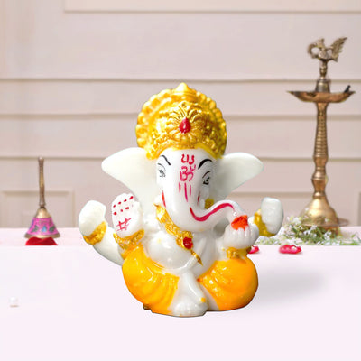 Lord Ganesha Idol for Car Dashboard & Home Decor - 5.5cm Marble Dust Ganpati Murti - Small Ganesh Statue for Gift & Diwali Decoration