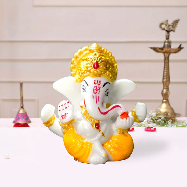 Lord Ganesha Idol for Car Dashboard & Home Decor - 5.5cm Marble Dust Ganpati Murti - Small Ganesh Statue for Gift & Diwali Decoration