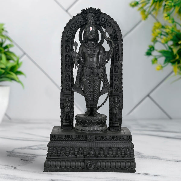Ram Lalla Idol Miniature Sculpture - 9-Inch Handcrafted Black Resin Lord Ram Statue for Home Temple, Office, and Desk Decor